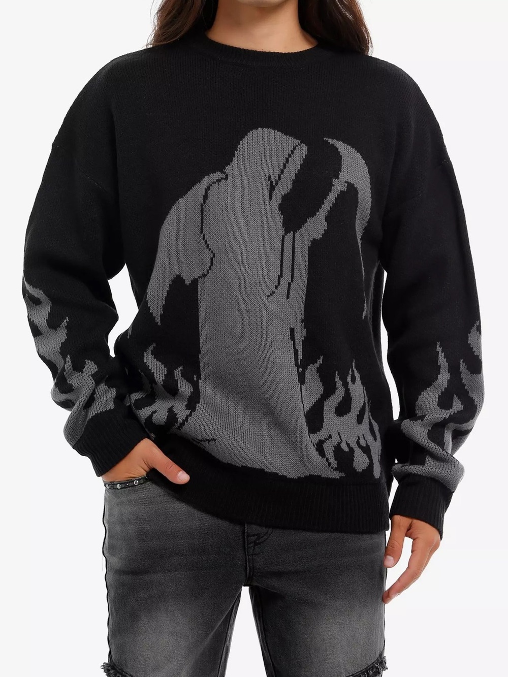 Unisex Grim Reaper Intarsia Sweater Hot Topic